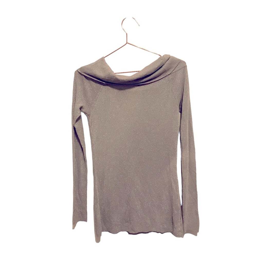 Ann Taylor Women's Sparkly Silver Cowl Neck Long Sleeve Top medium
